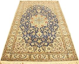 PERSIAN HAND WOVEN NAIN WOOL AND SILK RUG, W 4' 5", L 6' 10"  Lot 1066