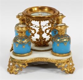 FRENCH OPALINE PERFUME TRAY, 19TH C., 5 PCS, H 6 1/2", W 7 1/2", D 7 1/2"  Lot 1049