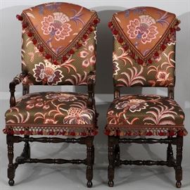 JACQUARD STYLE MAHOGANY DINING CHAIRS, TEN PIECES, H 43", L 16"  Lot 1118