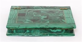 MALACHITE WRITING BOX, CA. LATE 19TH C., H 12 1/2", W 10 3/4", D 2"  Lot 11