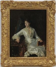 OIL ON CANVAS 19TH.C. H 13.5" W 11" ELEGANT LADY  Lot 2106