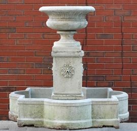 URN ON A PEDESTAL, CEMENT GARDEN FOUNTAIN AND RESERVOIR, H 45", W 46", L 46"  Lot 14