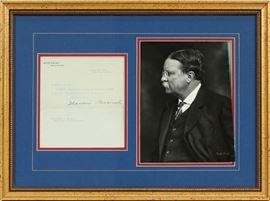 THEODORE ROOSEVELT SIGNED LETTER, C. 1904, H 7", L 6 1/4"  Lot 112