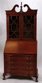 MADDOX, GOVERNOR WINTHROP, MAHOGANY, CHIPPENDALE STYLE, SLANT TOP SECRETARY, ANTIQUE, C1930, H 84", W 36", D 22"  Lot 21