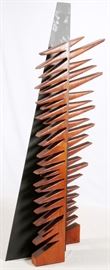 JON SEEMAN (CALIF. LATE 20TH & 21TH C.), CONTEMPORARY HONDURAN MAHOGANY AND STEEL SCULPTURE, 1989, H 9', W 35", D 18" Lot 34