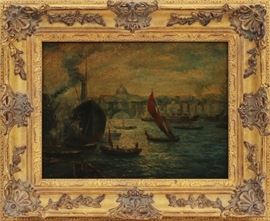 OIL ON WOOD PANEL, H 11", W 15", "PONTE VECCHIO IN FLORENCE" Lot 46