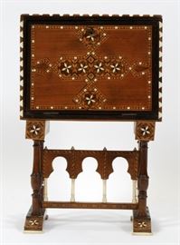 MOROCCAN MINIATURE VARGUENO DESK 19TH.C. H 12" W 7.75", INLAYS  Lot 1230