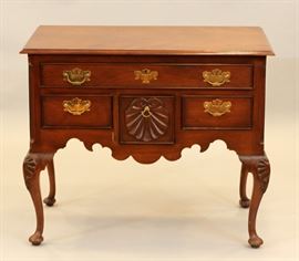 CHIPPENDALE STYLE CARVED MAHOGANY LOW BOY, H 29", L 35", D 21.5"  Lot 22