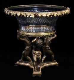 FRENCH DORE BRONZE & CRYSTAL CENTERPIECE, H 11 1/2", DIA 12"  Lot 1076