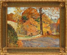 CARL RASCHEN (AMERICAN, 1882-1962), OIL ON BOARD, H 11 1/2", L 15 1/4", AUTUMNAL SCENE  Lot 2171