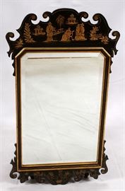 ITALIAN CHINOISERIE BLACK LACQUER MIRROR, H 44", W 24"  Lot 2077