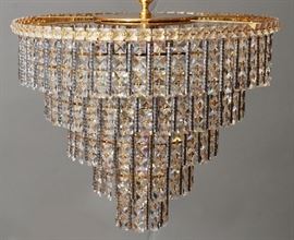LUMINAIRE TWELVE-LIGHT BRASS AND CRYSTAL CHANDELIER, H 21", DIA 21"  Lot 238