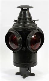 DRESSEL (ARLINGTON, NJ), OIL BURNING, METAL AND GLASS, RAILROAD LANTERN, 19TH C, H 19", W 10"  Lot 235