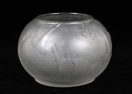 LALIQUE, CRYSTAL VASE, H 5", DIA 6 1/4", 'ANEMONES' PATTERN  Lot 255