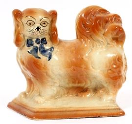 STAFFORDSHIRE PUG DOG FIGURE, H 7", L 8"  Lot 1503