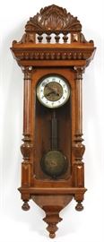GERMAN WALNUT WALL CLOCK, 19TH C., H 34 1/2", W 14 1/2", D 7 1/4"  Lot 1306