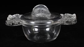 LALIQUE, 'HORNFLEUR', CLEAR TO FROSTED, CRYSTAL, COVERED CANDY DISH, SIGNED, H 4 1/2", W 7 1/2", DIA 3"  Lot 259