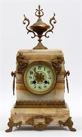 FRENCH ONYX MANTLE CLOCK, H 17", W 9", D 5 1/2"  Lot 1048