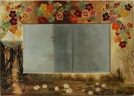AMERICAN EDWARDIAN HAND-PAINTED MIRROR, EARLY 20TH C., H 30 W 41 1/2"  Lot 1381
