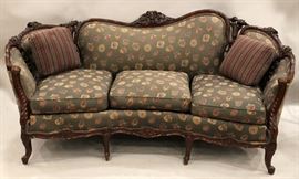 FRENCH STYLE WALNUT CARVED COUCH, H 36", W 78", L 38"  Lot 1437
