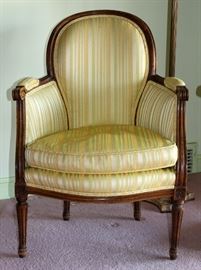 FRENCH, LOUIS XVI STYLE, WALNUT CLOSED ARM CHAIR H 34"  Lot 94