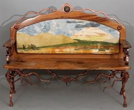 SOUTHWEST IRON AND WOOD BENCH H 44" W 53"  Lot 1134
