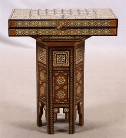 DAMASCUS SYRIA BACKGAMMAN BOARD & TABLE, H 19 1/2", W 12 1/4"  Lot 2266