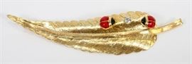 .15CT NATURAL DIAMOND, 18KT GOLD LADYBUG PIN, W 7/8", L 3.5"  Lot 2082