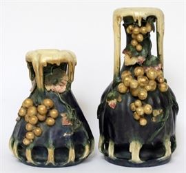 ART NOUVEAU CERAMIC AMPHORA, CA. 1900, 2 PCS, H 12 1/4", DIA 7"  Lot 2232