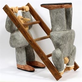 STEPHEN HANSEN, B. 1950, PAPIER MACHE AND WOOD SCULPTURE, H 24" L 23" "LADDER MEN"  Lot 2209