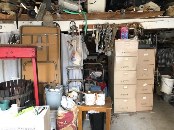 lots of tools and table in garage