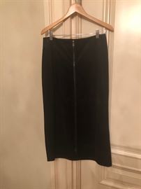 Long black suede skirt with front zipper