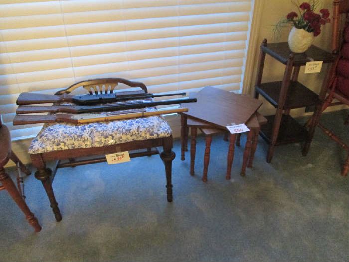 3 nesting tables, ant stool, 3 bb guns