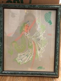 Original Signed Costume Design Sketch with Swatches from the National Theatre in London