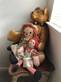 Vintage Teddy Bear and Raggedy Ann Dolls