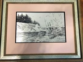 Jamie Wyeth Coast of Main etching on Sterling Silver