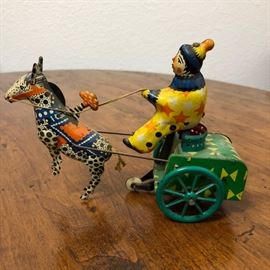 CIRCUS CLOWN HORSE CART VINTAGE 1960'S RUSSIAN USSR WIND UP TIN TOY 