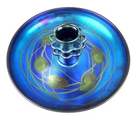 Signed Tiffany Studios Bowl With Flower Frog    