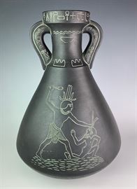 Rare Norse Pottery Vase w/ Egyptian Design  