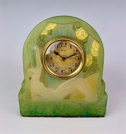 A. Walter Nude Pate de Verre Clock     