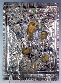 Russian Silver & Jewels Icon "Madonna & Child"    