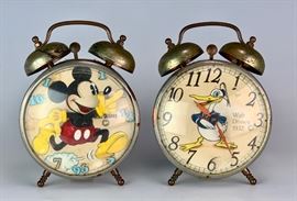 Rare Pair Mickey Mouse & Donald Duck Alarm Clocks 