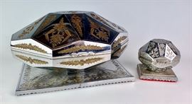 Pair Swiss Silver Over Bronze Jewelry Music Boxes 