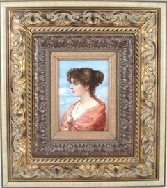 Hand Painted Porcelain Plaque of Pretty Woman