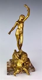 Dore Bronze Nude with Cherub Figural Circa 1880