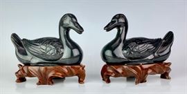 Vintage Pair of Chinese Jade Ducks