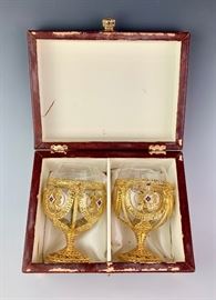Pair of Gilt metal & Jewels Wedding Cups Circa 1900