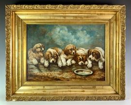 Group of 5 Puppies Dog Painting