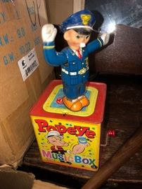 popeye music jack in the box and tin policeman toy 