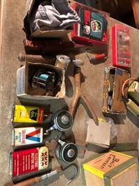 OLD FISHING REELS AND OIL CANS
